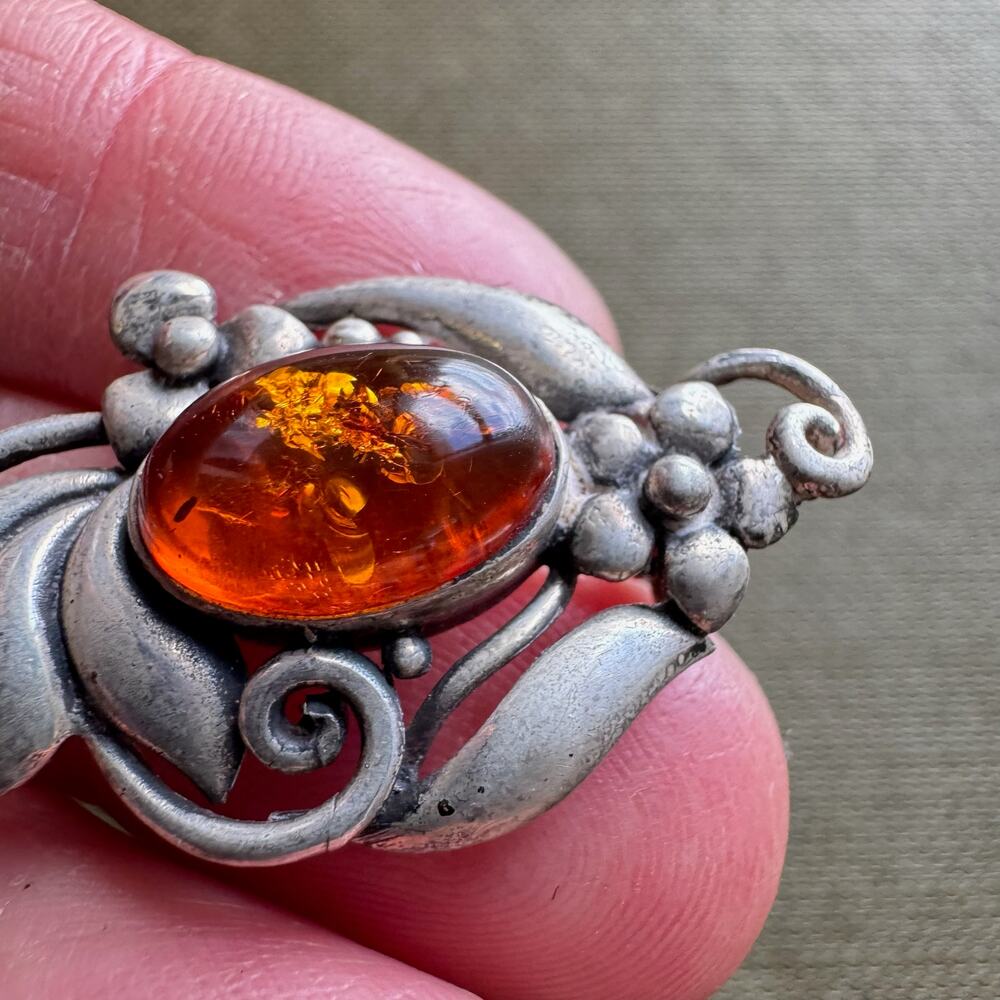 Vintage BOMA 925 Sterling Silver and Amber Brooch - Picture 2 of 5